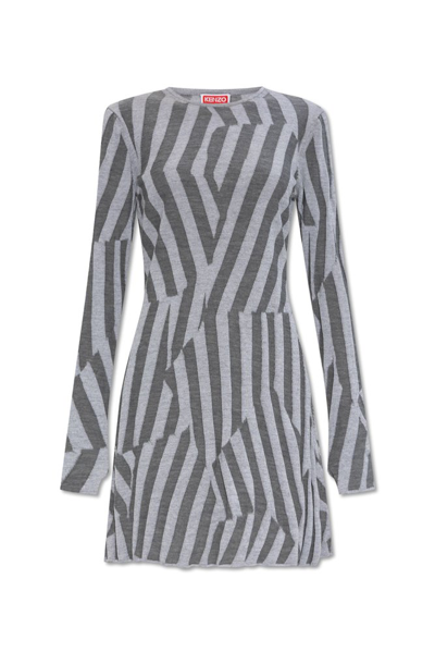 Kenzo Dazzle Striped Mini Dress In Grey