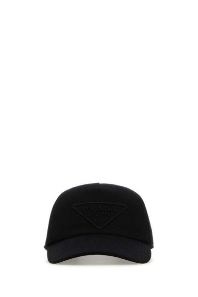 Prada Denim Baseball Cap In Black