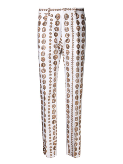 Dolce & Gabbana Coin Print Stretch Drill Pants In White