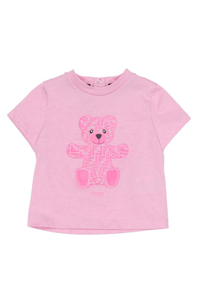 Fendi Kids Logo Teddy Bear Printed T In Pink