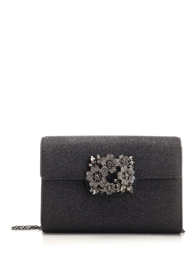 Roger Vivier Bouquet Strass Dark Mini Clutch Bag In Black