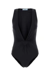 Prada Deep V-neck Swimsuit In Black