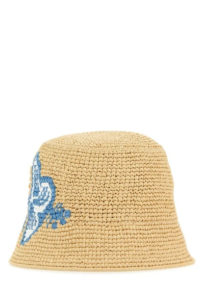 Prada Woman Raffia Bucket Hat In Brown