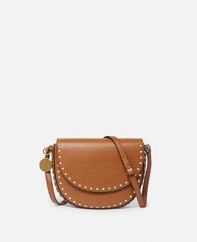 Stella Mccartney Frayme Studded Grainy Alter Mat Medium Flap Shoulder Bag In Brown