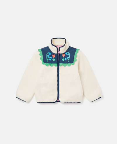 Stella Mccartney Girls Ivory Kids Folk Flower-embroidered Teddy Recycled-polyester Jacket 4-14 Years In Cream
