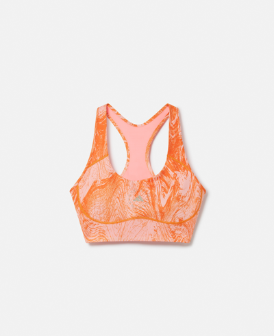 Stella Mccartney Truepurpose Moire Wood Print Medium Support Sports Bra In Light Flash Red/unity Orange