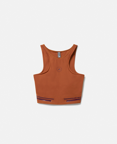 Stella Mccartney Truepace High Support Crop Top In Dark Caramel