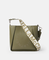 Stella Mccartney Logo Studded Grainy Alter Mat Shoulder Bag In Military Green