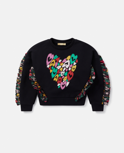 Stella Mccartney Kids' Smudged Heart Print Fringed Sweatshirt In Black
