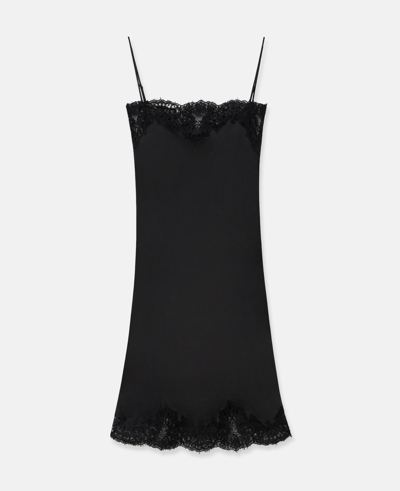 Stella Mccartney Guipere Lace Trim Double Satin Cocktail Dress In Black