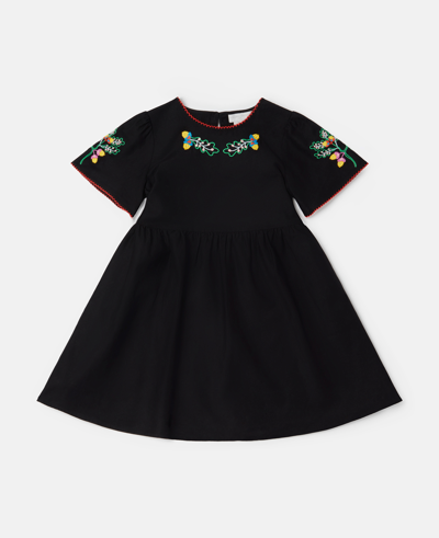 Stella Mccartney Kids' Folk Flower Embroidery Dress In Black