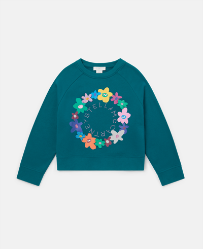 Stella Mccartney Kids' Logo Flower Garland Sweatshirt In Blue