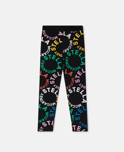 Stella Mccartney Kids' Logo Printed Organic Cotton Leggings In Black Multicolour