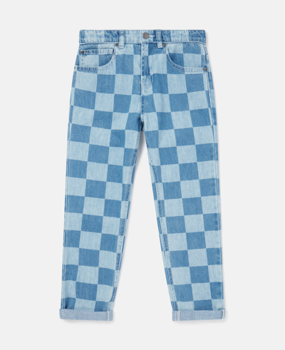 Stella Mccartney Kids' Checkerboard Print Jeans In Blue