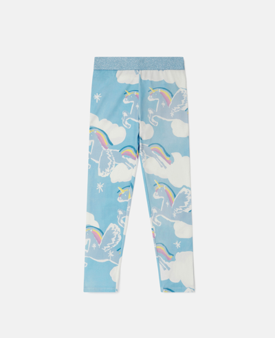 Stella Mccartney Kids' Rainbow Unicorn Cloud Leggings In Blue