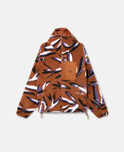 Stella Mccartney Truenature Floral Print Jacquard Fleece Hoodie In Dark Caramel/white/deep Lilac/black