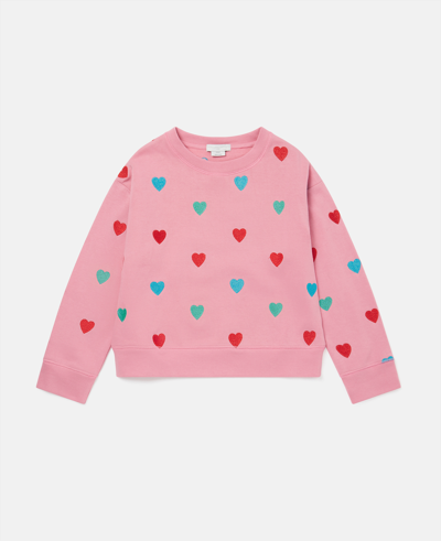 Stella Mccartney Kids' Heart-embroidery Cotton Jumper In Pink