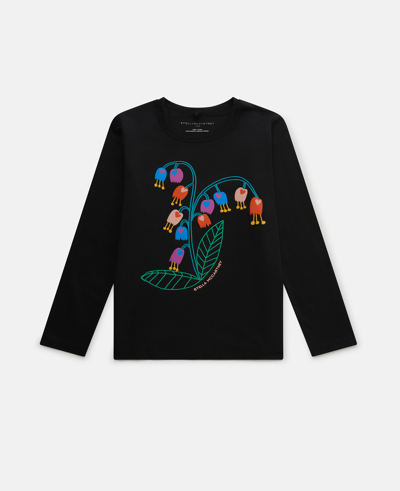 Stella Mccartney Kids' Flower Embroidery Long Sleeve T-shirt In Black