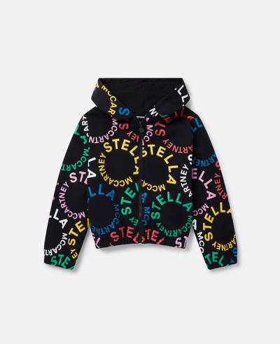 Stella Mccartney Kids' Circular Logo Cropped Hoodie In Black Multicolour