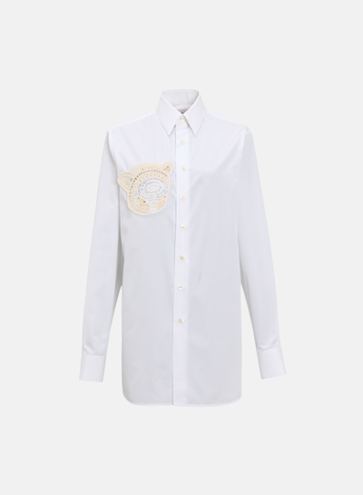 Stella Mccartney Upset Kitty Crochet Patch Longline Shirt In Pure White