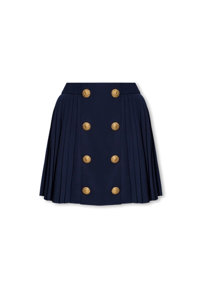 Balmain Wool Pleated 8-button Mini Skirt In New