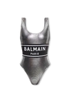 Balmain Logo-print Metallic-effect Swimsuit In New