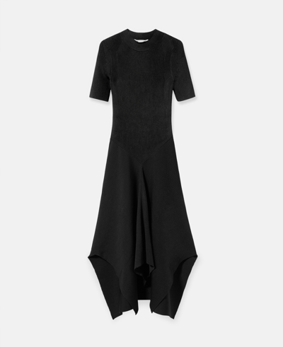 Stella Mccartney Technical Compact Rib Knit Dress In Black