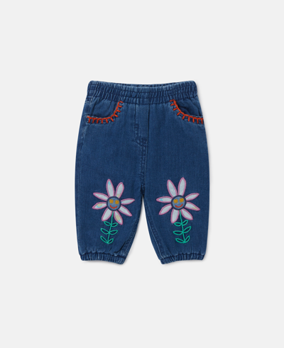 Stella Mccartney Blue Jeans For Baby Girl With Flowers