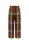 Burberry Dark Birch Brown Check-motif Silk Trousers In New