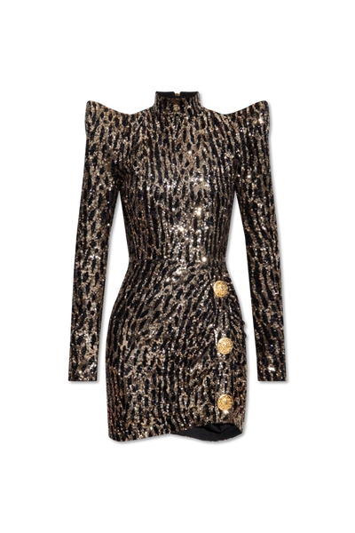 Balmain Sequin Embroidered Structured Dress In New