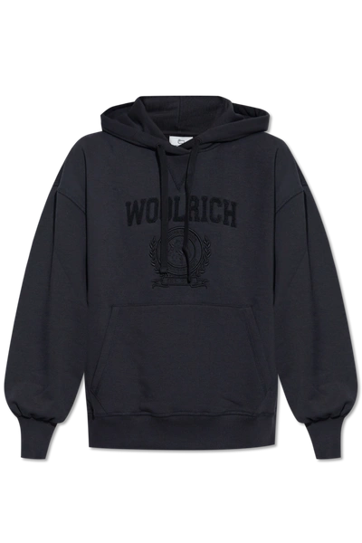 Woolrich Black Hoodie With Logo Embroidery In New