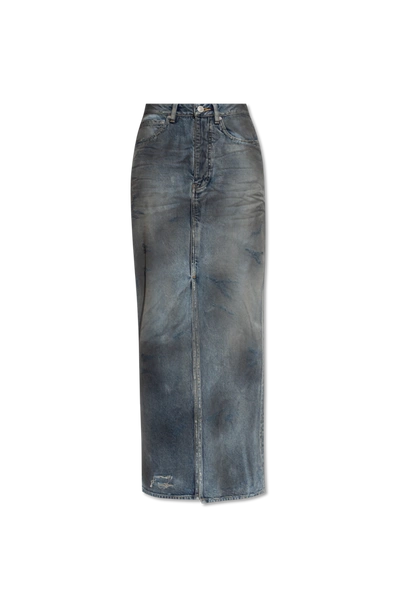 Balenciaga Faded Maxi Denim Skirt In Blue