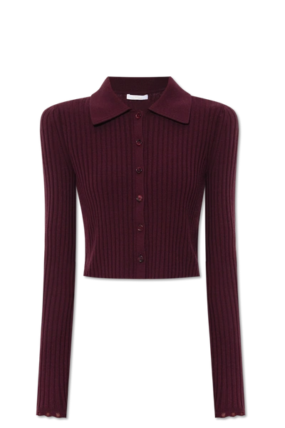 Chloé Ribbed-knit Cropped Cardigan In Burgundy