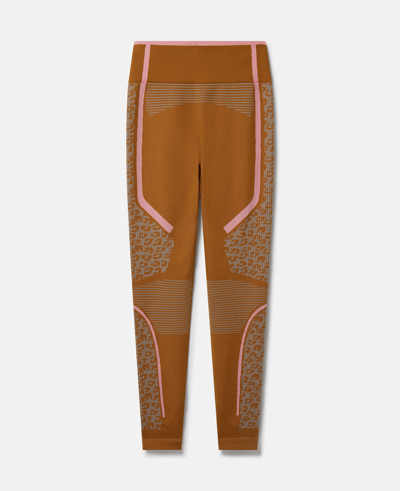 Stella Mccartney Truestrength Seamless Yoga Leggings In Dark Caramel/dove Grey/semi Pink Glow