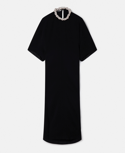 Stella Mccartney Embellished-collar Cape Sleeve Maxi Dress In ブラック