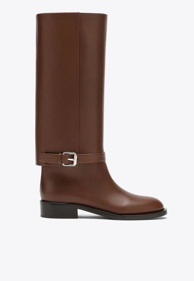 Burberry Buckle-embellished Leather Boots In Brown