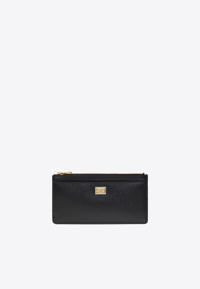 Dolce & Gabbana Dauphine Logo-plaque Leather Wallet In Black