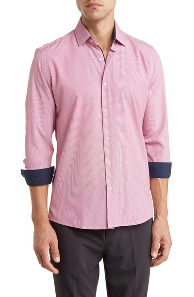 Tom Baine Performance Mini Plaid Button-down Dress Shirt In Red