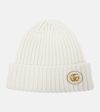 Gucci Womens Ivory Double G Ribbed Wool-blend Knitted Beanie Hat In White