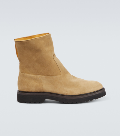 Auralee Suede Ankle Boots In Beige