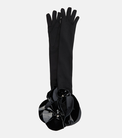 David Koma Flower Embroidered Gloves In Black