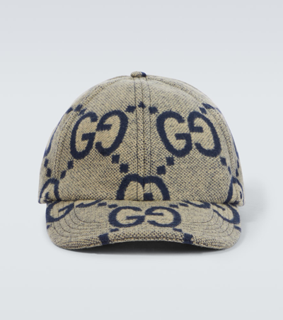 Gucci Jumbo Gg Wool Baseball Cap In Beige