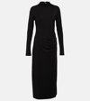 Vince Womens Black Ruched Funnel-neck Stretch-woven Midi Dress