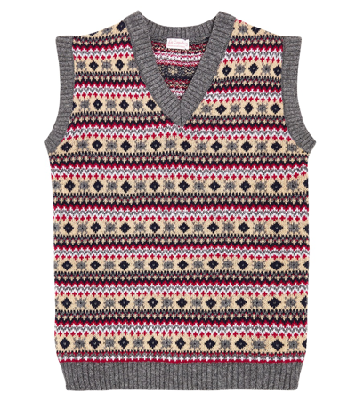 La Coqueta Kids' Cacia Fair Isle Wool-blend Jumper Waistcoat In Blue