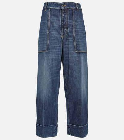 Bottega Veneta High-rise Wide-leg Jeans In Navy Blue