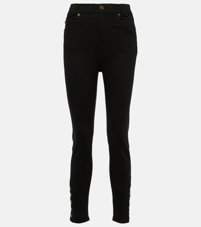 Frame The Snapped High-rise Denim Leggings In Black