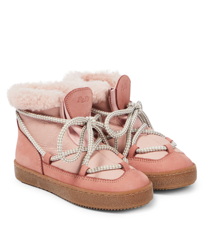 Pèpè Kids' Montone Leather Ankle Boots In Pink