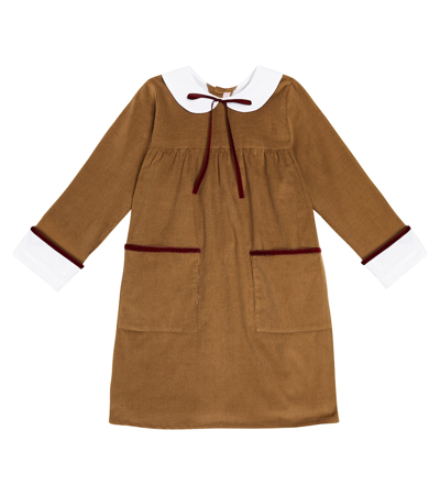 La Coqueta Kids' Scarlet Cotton Dress In Brown