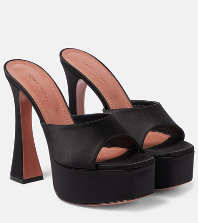 Amina Muaddi Dalida Satin Platform Mules In Black