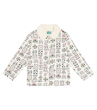 Kenzo Kids' Faux Fur-trimmed Printed Jacket In White